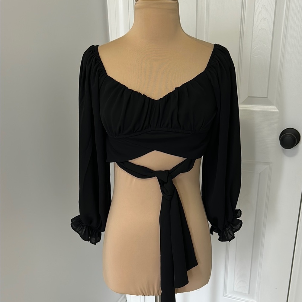 Hello Molly Black Puff Sleeve Crop Top
